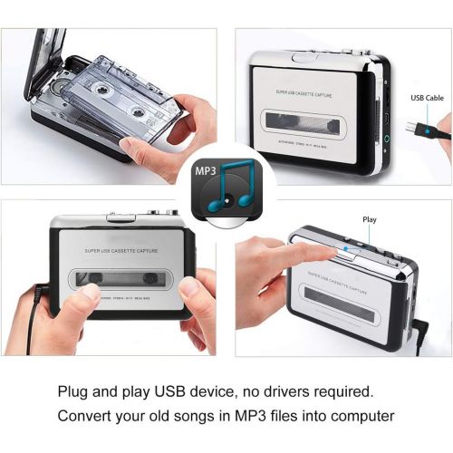  [아마존베스트]NETEDA Cassette Player, USB2.0 Portable Tape to PC Super Cassette to MP3 Audio Music CD Digital Player Converter Capture + Headphone Software (Audacity) CP0001