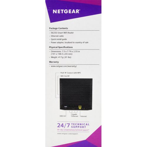  NETGEAR AC1600 Dual Band Smart WiFi Router, 5-port Gigabit Ethernet (R6250)