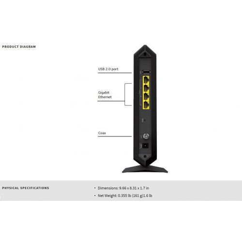  NETGEAR AC1900 (24x8) WiFi Cable Modem Router C7000, DOCSIS 3.0 | Certified for XFINITY by Comcast, Spectrum, Cox, and more (C7000-100NAS)