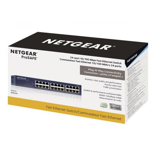  NETGEAR ProSAFE 24-Port 10100 Fast Ethernet Switch JFS524v2 - switch - 24 ports - unmanaged - rack-mountable