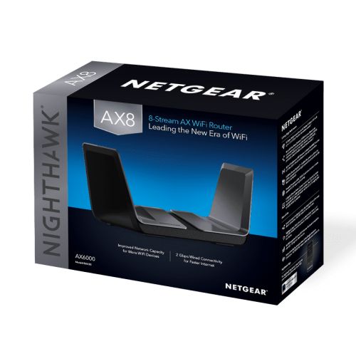  NETGEAR Nighthawk AX8 8-Stream AX6000 WiFi 6 Router, 802.11ax, Black (RAX80-100NAS)