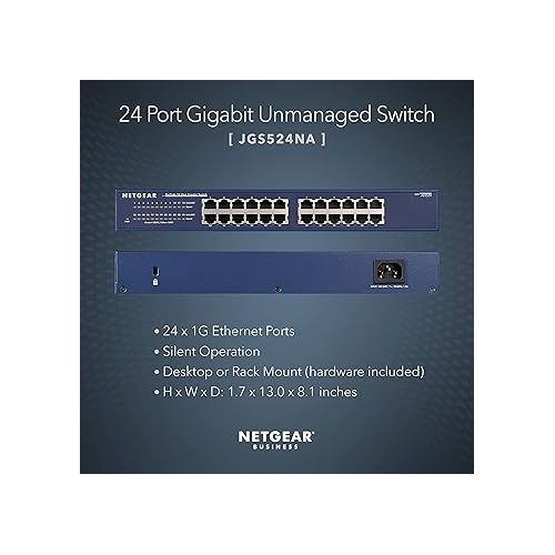  NETGEAR 24-Port Gigabit Ethernet Unmanaged Switch (JGS524) - Desktop or Rackmount, and Limited Lifetime Protection