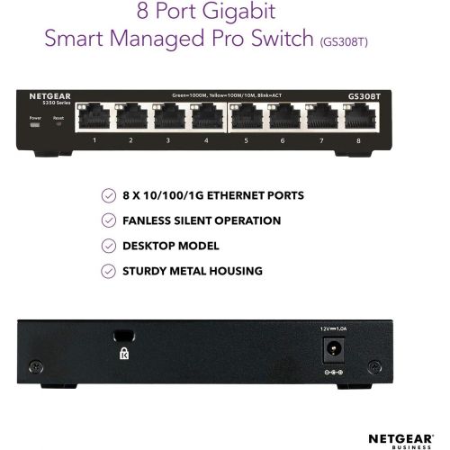  [아마존 핫딜]  [아마존핫딜]NETGEAR 8-Port Gigabit Ethernet Smart Managed Pro Switch (GS308T) - Desktop, Fanless Housing for Quiet Operation, S350 Series