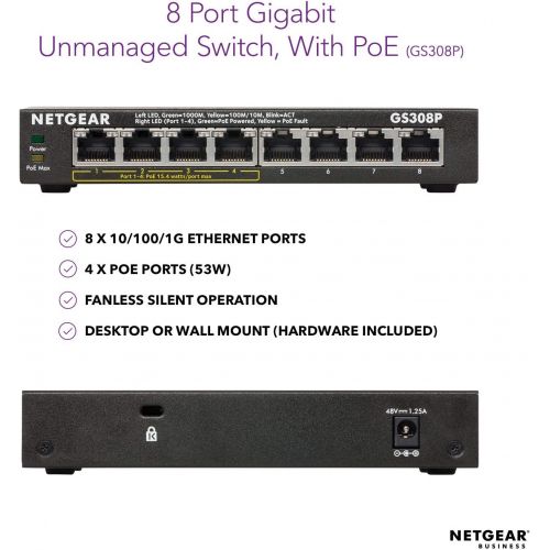  [아마존 핫딜]  [아마존핫딜]NETGEAR 8-Port Gigabit Ethernet Unmanaged Switch, 4xPoE (GS308P)