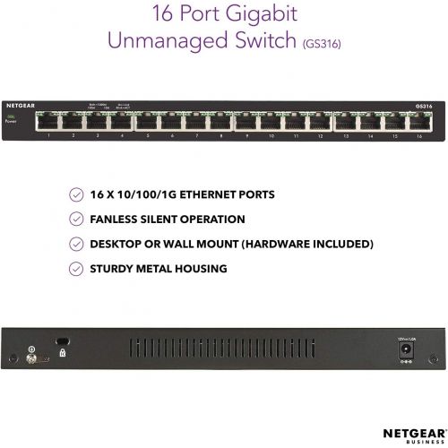  [아마존 핫딜] [아마존핫딜]NETGEAR 16-Port Gigabit Ethernet Unmanaged Switch (GS316) - Desktop, Fanless Housing for Quiet Operation