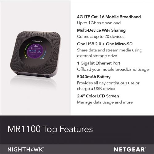  [아마존핫딜][아마존 핫딜] NETGEAR Nighthawk M1 Mobile Hotspot 4G LTE Router Mr1100 - Up to 1Gbps Download Speed | WiFi Connect Up to 20 Devices | Create A WLAN Anywhere | Unlocked to Use Any Sim Card
