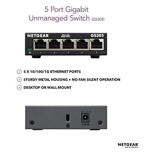  [아마존베스트]NETGEAR 5-Port Gigabit Ethernet Unmanaged Switch (GS305) - Desktop, Sturdy Metal Fanless Housing