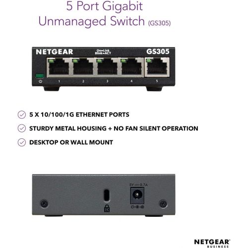  [아마존베스트]NETGEAR 5-Port Gigabit Ethernet Unmanaged Switch (GS305) - Desktop, Sturdy Metal Fanless Housing