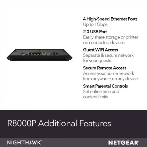  NETGEAR Nighthawk X6S Smart WiFi Router (R8000P) - AC4000 Tri-Band Wireless Speed (up to 4000 Mbps) | Up to 3500 sq ft Coverage & 55 Devices | 4 x 1G Ethernet and 2 USB Ports