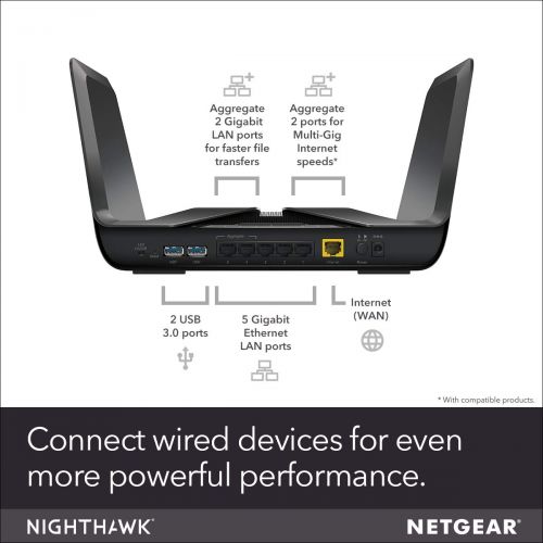  NETGEAR Nighthawk AX8 8-Stream WiFi 6 Router (RAX80) - AX6000 Wireless Speed (up to 6Gbps) | Coverage for Large Homes | 5 x 1G and 1x 2G Ethernet ports | 2 x 3.0 USB