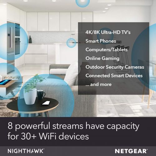  NETGEAR Nighthawk AX8 8-Stream WiFi 6 Router (RAX80) - AX6000 Wireless Speed (up to 6Gbps) | Coverage for Large Homes | 5 x 1G and 1x 2G Ethernet ports | 2 x 3.0 USB