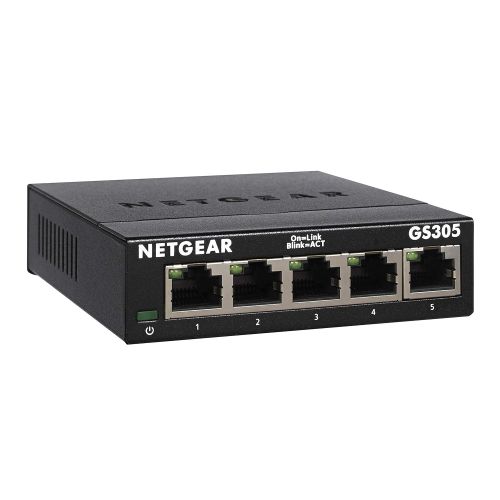  NETGEAR GS305-300PAS 5-Port Gigabit Ethernet Unmanaged Switch (GS305) - Desktop, Sturdy Metal Fanless Housing