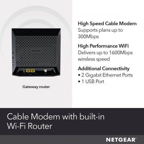  NETGEAR Cable Modem WiFi Router Combo C6250 - Compatible with all Cable Providers including Xfinity by Comcast, Spectrum, Cox | For Cable Plans Up to 300 Mbps | AC1600 WiFi speed |