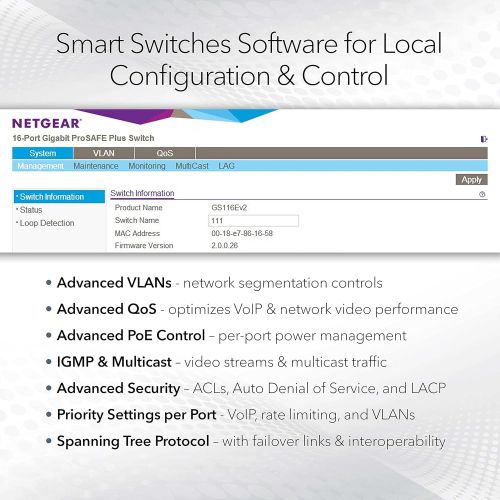  NETGEAR 26 Port PoE Gigabit Ethernet Smart Switch (GS324TP) Managed, with 24 x PoE+ @ 190W, 2 x 1G SFP, Desktop or Rackmount, S350 series