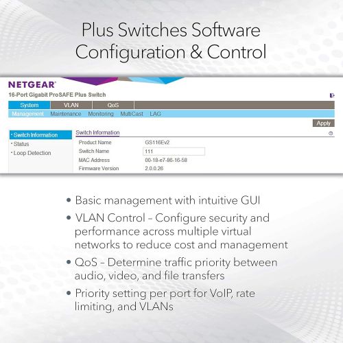  NETGEAR 8-Port Gigabit Ethernet Plus Switch (GS108Ev3) - Desktop, and ProSAFE Limited Lifetime Protection