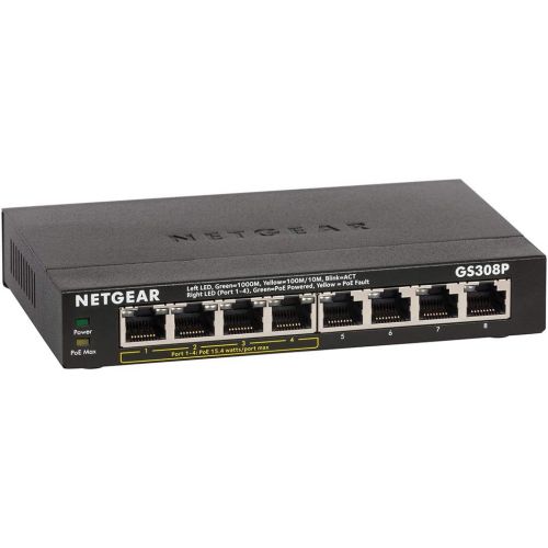  NETGEAR 8-Port Gigabit Ethernet Unmanaged PoE Switch (GS308P) - with 4 x PoE @ 53W, Desktop or Wall Mount