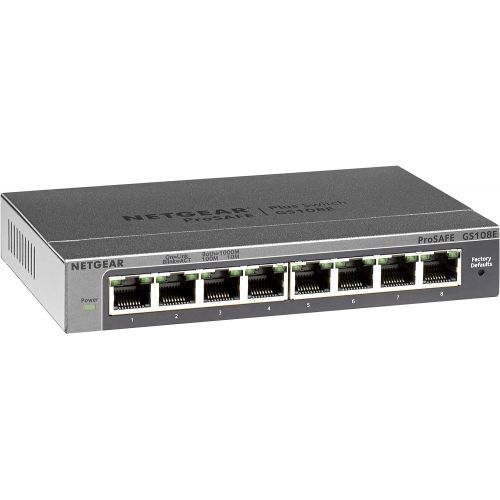  NETGEAR 8-Port Gigabit Ethernet Plus Switch (GS108Ev3) - Desktop, and ProSAFE Limited Lifetime Protection