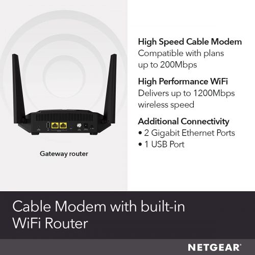  [아마존베스트]NETGEAR Cable Modem WiFi Router Combo C6220 - Compatible With All Cable Providers Including Xfinity by Comcast, Spectrum, Cox | For Cable Plans Up to 200 Mbps | AC1200 WiFi Speed |