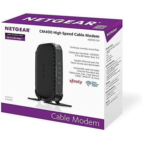  [아마존베스트]NETGEAR Cable Modem CM400 Compatible with Cable Providers Xfinity by Comcast, Spectrum, Cox | For Cable Plans Up to 100 Mbps | DOCSIS3.0, Black (CM400-100NAS)