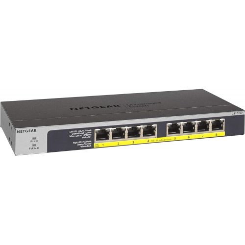  [아마존베스트]NETGEAR 8-Port Gigabit Ethernet Unmanaged PoE Switch (GS108LP) - with 8 x PoE+ @ 60W Upgradeable, Desktop/Rackmount, and ProSAFE Limited Lifetime Protection