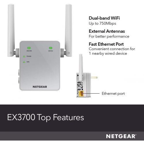  NETGEAR Wi-Fi Range Extender EX3700 - Coverage Up to 1000 Sq Ft and 15 Devices with AC750 Dual Band Wireless Signal Booster & Repeater (Up to 750Mbps Speed), and Compact Wall Plug