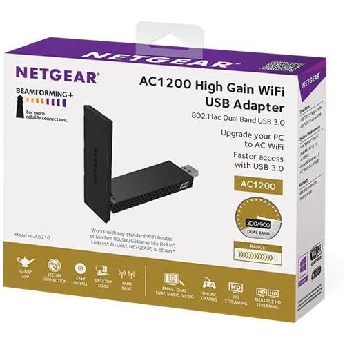  NETGEAR AC1200 Wi-Fi USB Adapter High Gain Dual Band USB 3.0 (A6210-100PAS)