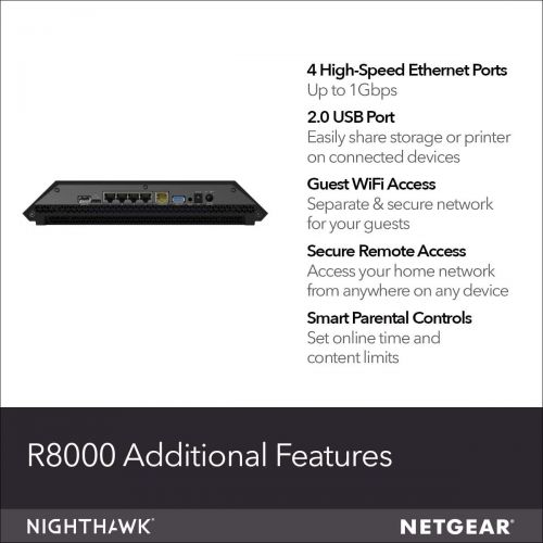  NETGEAR Netgear R8000-100PAS Nighthawk X6 Wireless Router 802.11ABGnAC Desktop, Black