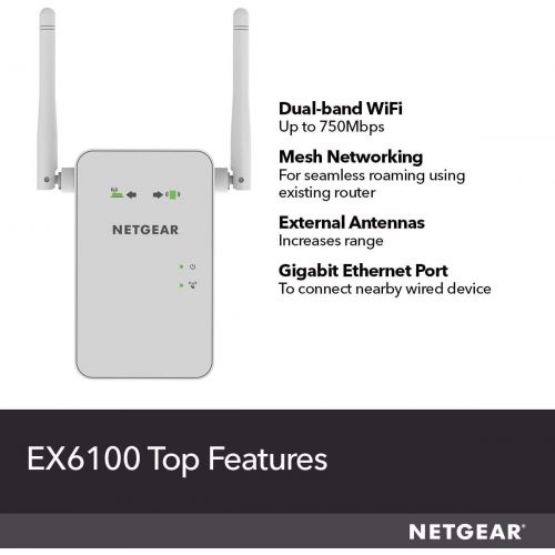  NETGEAR AC750 Wireless WiFi Range Extender with Gigabit Ethernet (EX6100)
