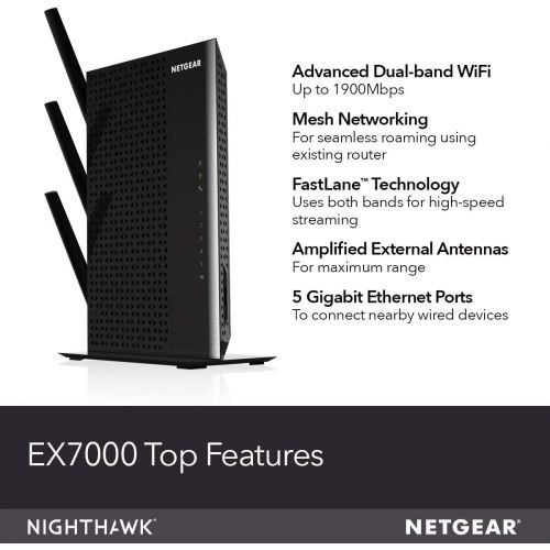  NETGEAR AC1900 Mesh WiFi Extender, Seamless Roaming, One WiFi Name, Works with Any WiFi Router. Create Your own Mesh WiFi System (EX7000)