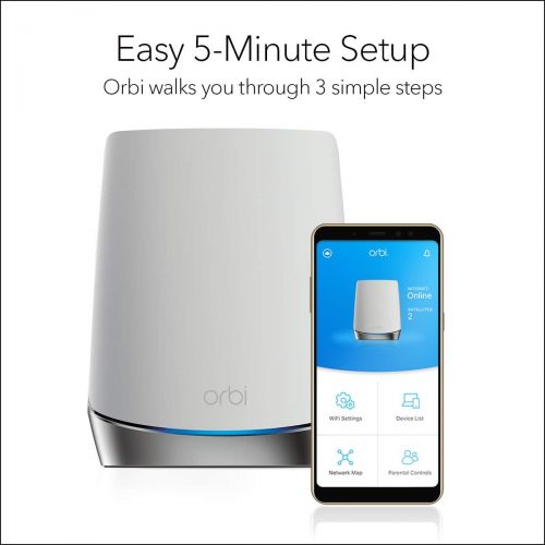  NETGEAR Orbi Ultra-Performance Whole Home Mesh WiFi System - fastest WiFi router and single satellite extender with speeds up to 3 Gbps over 5,000 sq. feet, AC3000 (RBK50)
