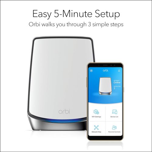  NETGEAR Orbi Ultra-Performance Whole Home Mesh WiFi System - fastest WiFi router and single satellite extender with speeds up to 3 Gbps over 5,000 sq. feet, AC3000 (RBK50)