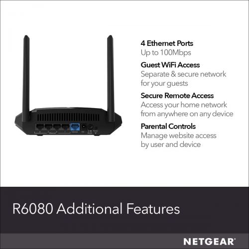  NETGEAR AC1000 Dual Band Smart WiFi Router, Fast Ethernet (R6080)