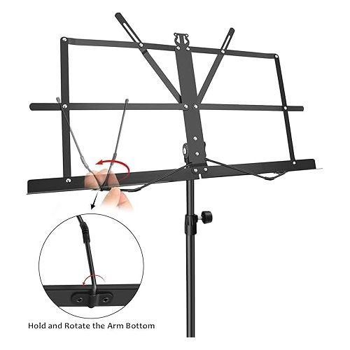  Sheet Music Stand Holder/Portable Folding Music Stand Super Sturdy Adjustable Height Tripod Base Metal Music Stand, Lightweight & Compact for Storage or Travel with Carrying Bag