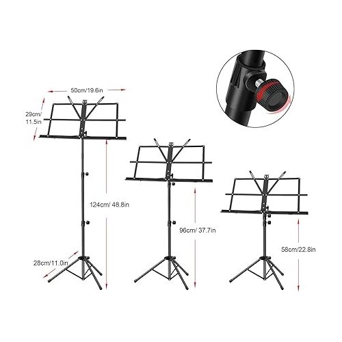  Sheet Music Stand Holder/Portable Folding Music Stand Super Sturdy Adjustable Height Tripod Base Metal Music Stand, Lightweight & Compact for Storage or Travel with Carrying Bag