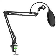 NEUMA Professional Microphone Stand with Pop Filter Heavy Duty Microphone Suspension Scissor Arm Stand and Windscreen Mask Shield for Blue Yeti Snowball, Recordings, Broadcasting,