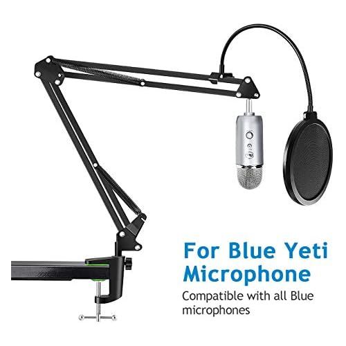  [아마존베스트]Neuma Professional Microphone Stand with Pop Protection, Heavy Duty Microphone, Suspension Scissor, Arm Stand and Windscreen Mask, Blue, Yeti, Snowball for Recording, Broadcasting,