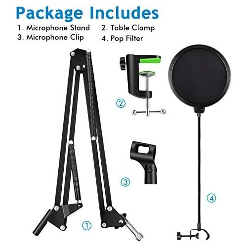  [아마존베스트]Neuma Professional Microphone Stand with Pop Protection, Heavy Duty Microphone, Suspension Scissor, Arm Stand and Windscreen Mask, Blue, Yeti, Snowball for Recording, Broadcasting,