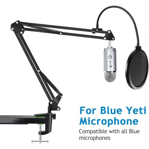  [아마존베스트]Neuma Professional Microphone Stand with Pop Protection, Heavy Duty Microphone, Suspension Scissor, Arm Stand and Windscreen Mask, Blue, Yeti, Snowball for Recording, Broadcasting,