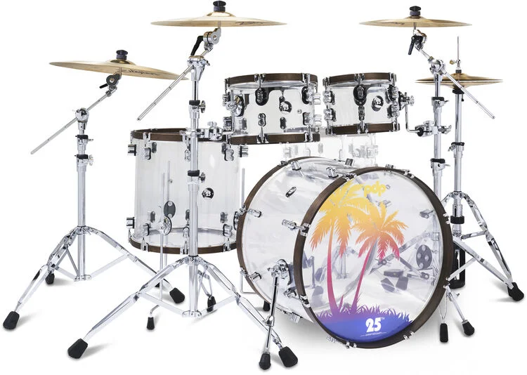  NEW
? PDP 25th-anniversary 4-piece Shell Pack - Clear Acrylic with Walnut-stained Hoops