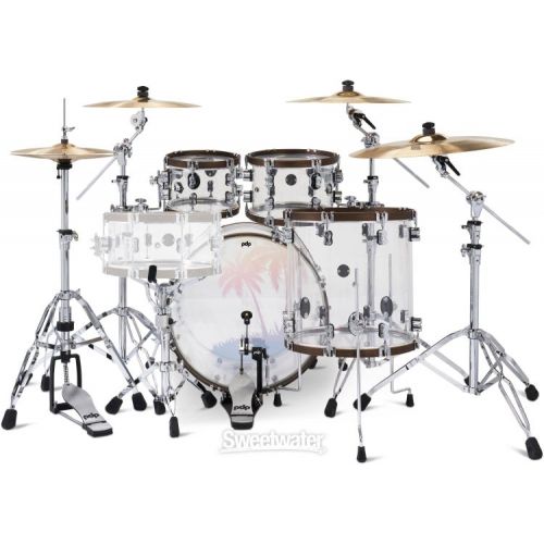  NEW
? PDP 25th-anniversary 4-piece Shell Pack - Clear Acrylic with Walnut-stained Hoops