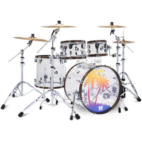  NEW
? PDP 25th-anniversary 5-piece Shell Pack Bundle - Clear Acrylic with Walnut-stained Hoops
