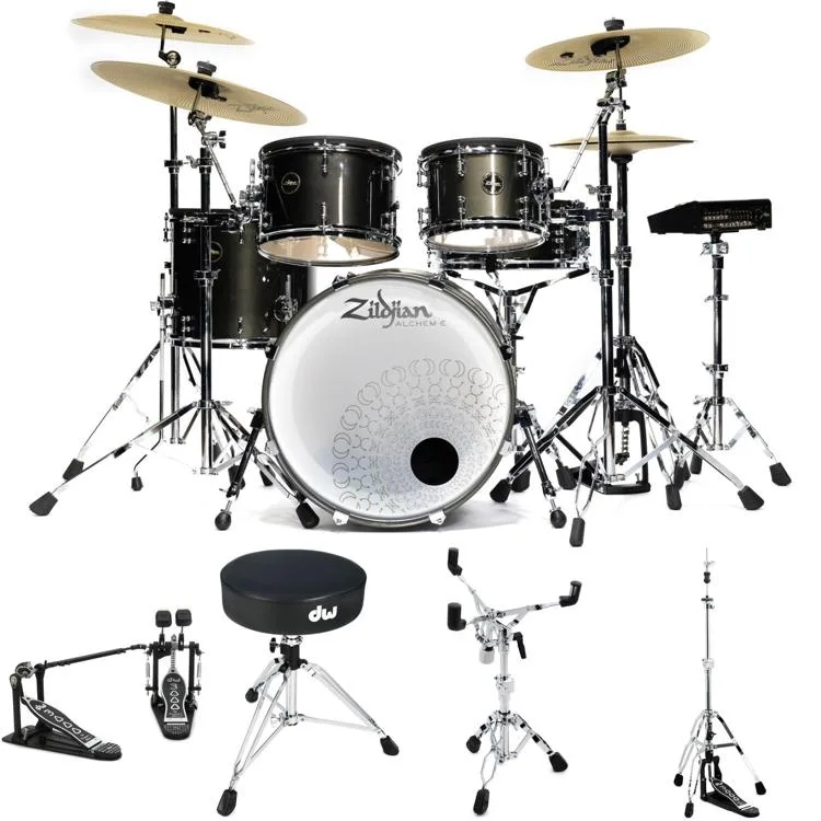 NEW
? Zildjian ALCHEM-E Gold EX 5-piece Electronic Drum Kit Double Bass Essentials Bundle
