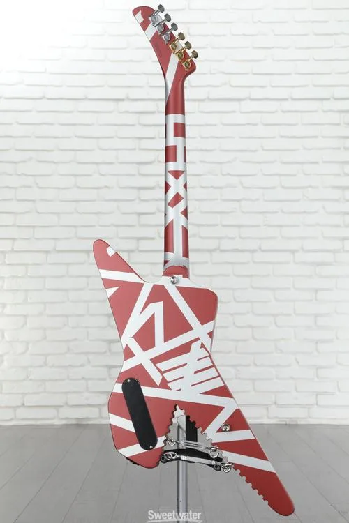  NEW
? EVH Striped Series Shark Electric Guitar - Burgundy Red with Silver Stripes