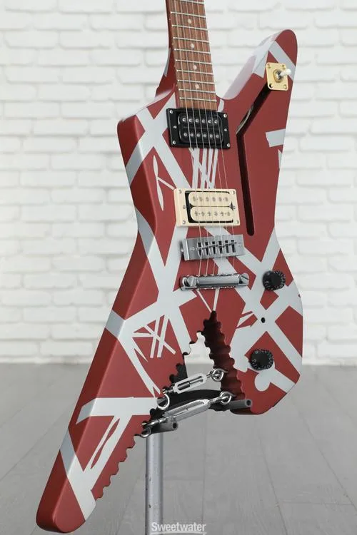  NEW
? EVH Striped Series Shark Electric Guitar - Burgundy Red with Silver Stripes