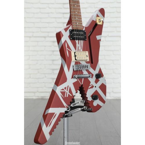  NEW
? EVH Striped Series Shark Electric Guitar - Burgundy Red with Silver Stripes