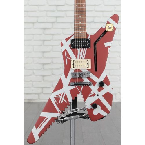  NEW
? EVH Striped Series Shark Electric Guitar - Burgundy Red with Silver Stripes