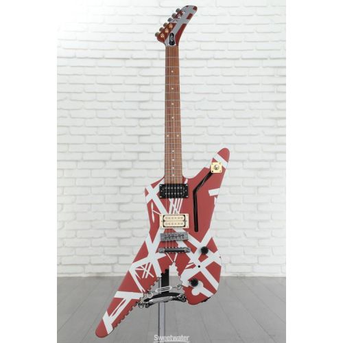  NEW
? EVH Striped Series Shark Electric Guitar - Burgundy Red with Silver Stripes