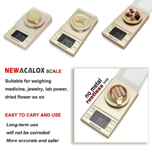  NEWACALOX Digital Milligram Scale 0.001g x 50g, Electronic Weighing Scale for Jewelry Coins Reload and Kitchen, Mini LCD Pocket Lab Scale with Calibration Weights Tweezers and Plastic Pans,G