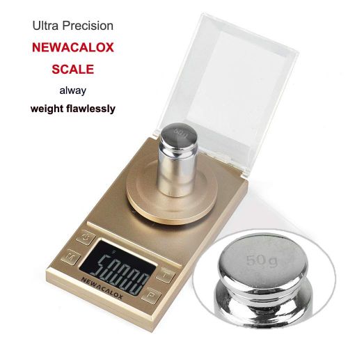  NEWACALOX Digital Milligram Scale 0.001g x 50g, Electronic Weighing Scale for Jewelry Coins Reload and Kitchen, Mini LCD Pocket Lab Scale with Calibration Weights Tweezers and Plastic Pans,G