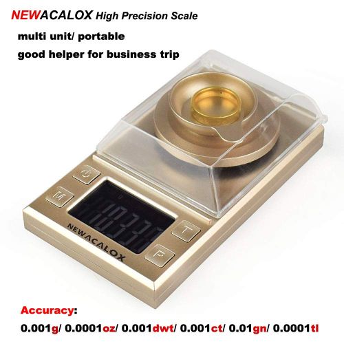  NEWACALOX Digital Milligram Scale 0.001g x 50g, Electronic Weighing Scale for Jewelry Coins Reload and Kitchen, Mini LCD Pocket Lab Scale with Calibration Weights Tweezers and Plastic Pans,G